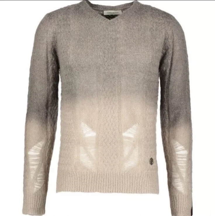 Balmain — PIERRE BALMAIN Designer Brown Ombré Distressed Wool-blend Jumper