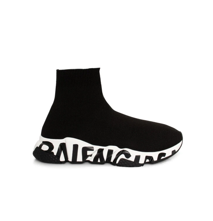 Balenciaga — £975 BALENCIAGA Black Sock Knit Graffiti Sole Sneakers Trainers - Made In Italy
