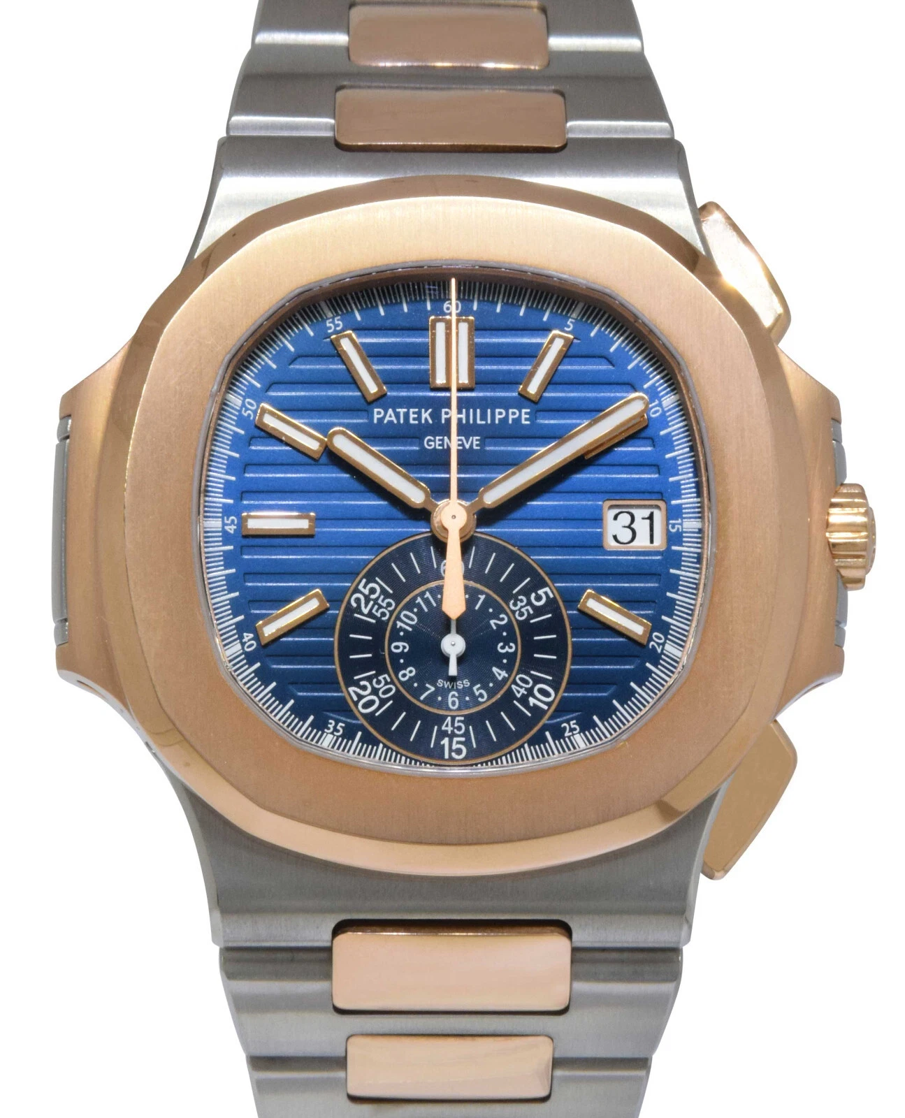 Patek Philippe — Patek Philippe 5980 Nautilus Chronograph Steel 18k RG Blue Dial Watch B/P 5980AR
