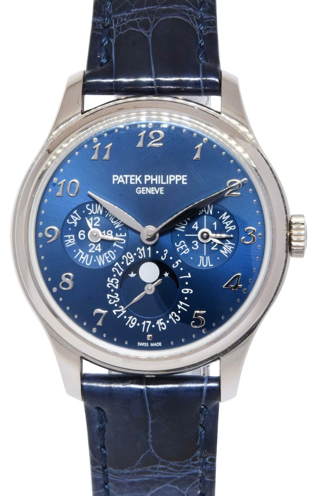 Patek Philippe — Patek Philippe Perpetual Calendar White Gold Blue Dial Mens 39mm Watch B/P 5327g