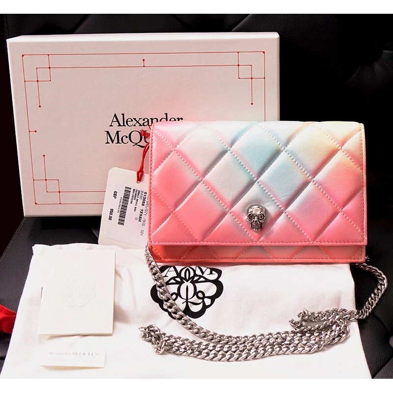 Alexander McQueen — NEW $1,290 ALEXANDER MCQUEEN Pink Degraded OMBRE Leather QUILTED Skull FLAP BAG