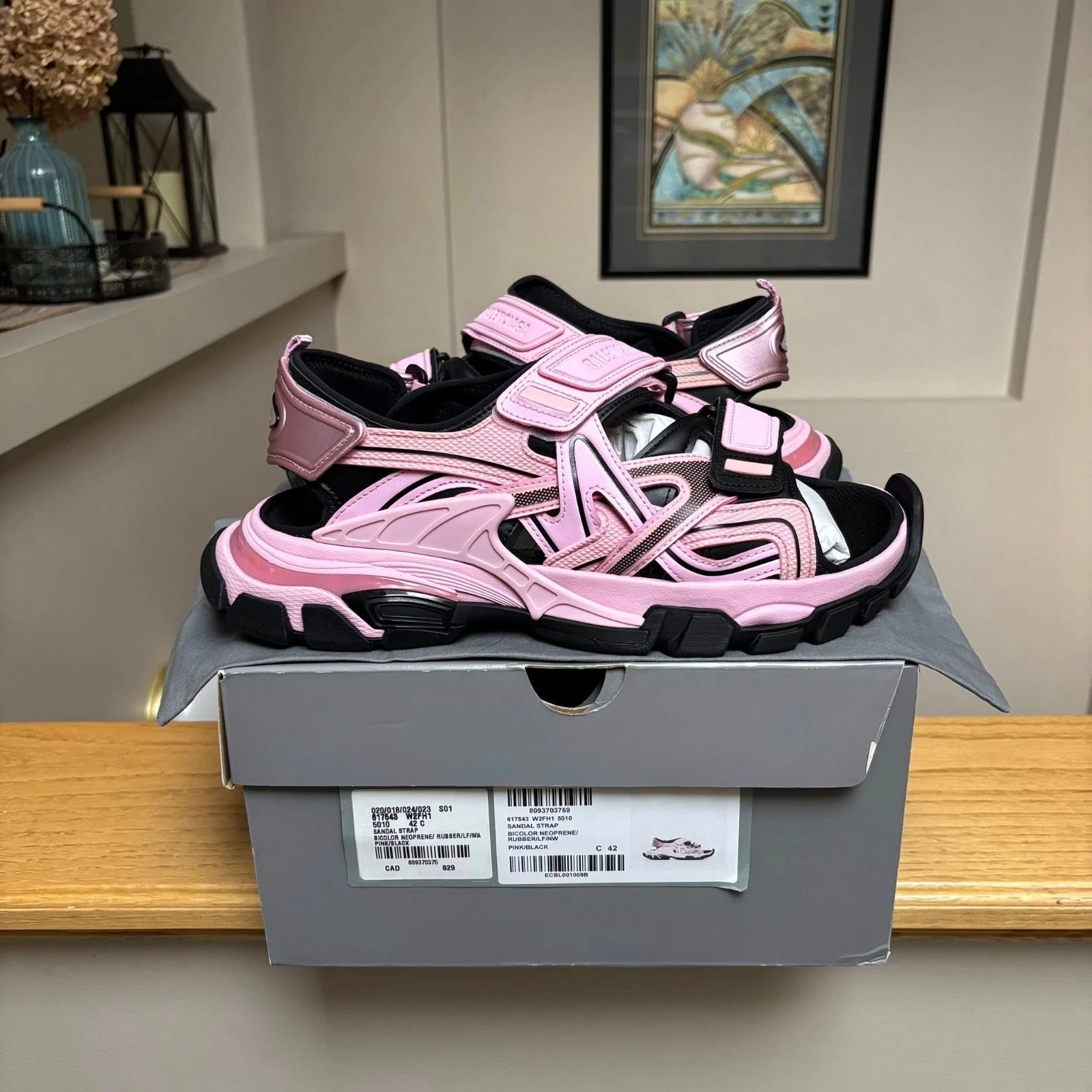 Balenciaga — Balenciaga Track Strap Pink & Black Sandals - 9 US - MSRP $695 - New - Authentic