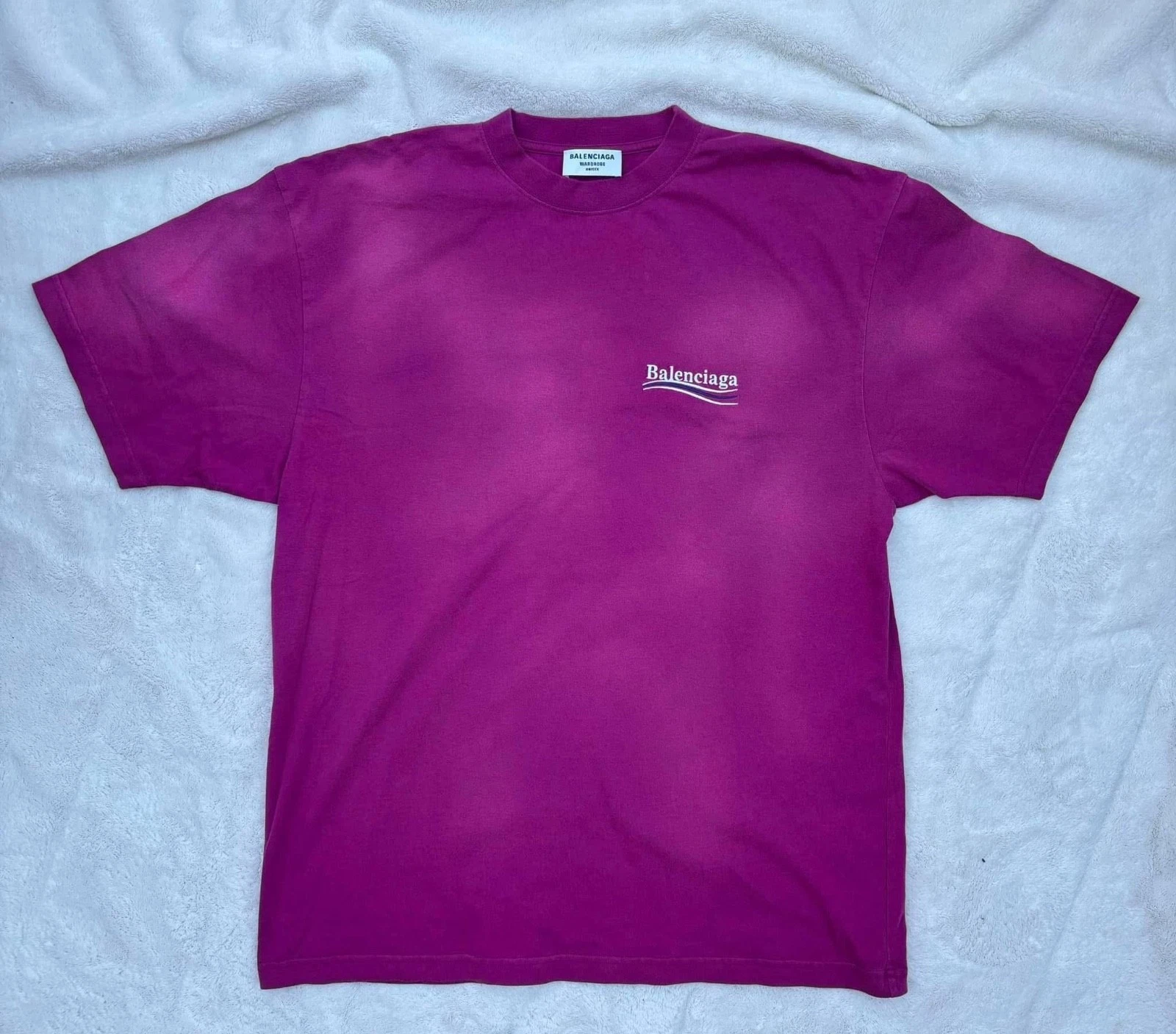 Balenciaga — Balenciaga Pink Dyed Embroidered Campaign Logo Tee - 2XL - $850 - Authentic New