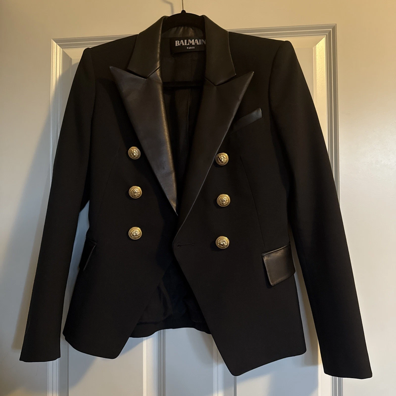 Balmain — Balmain Double Breasted Classic Leather Black Jacket 36