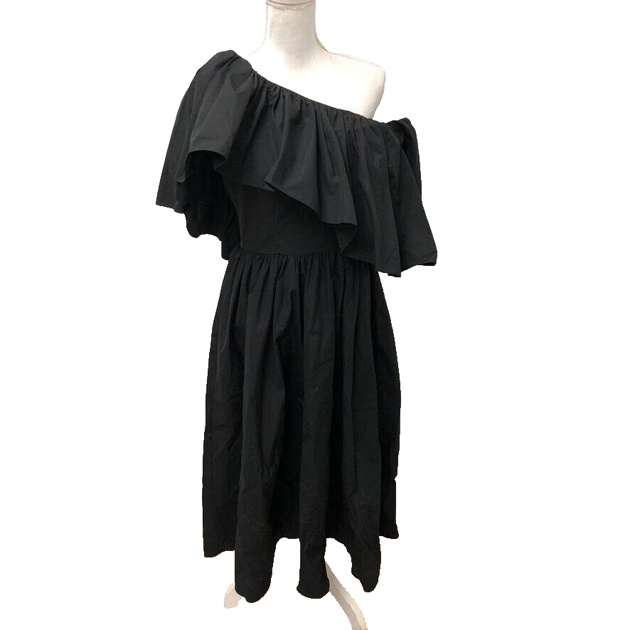 Alexander McQueen — Alexander McQueen Frill Overlay Midi Dress Womens 44 8 Black One Shoulder LBD