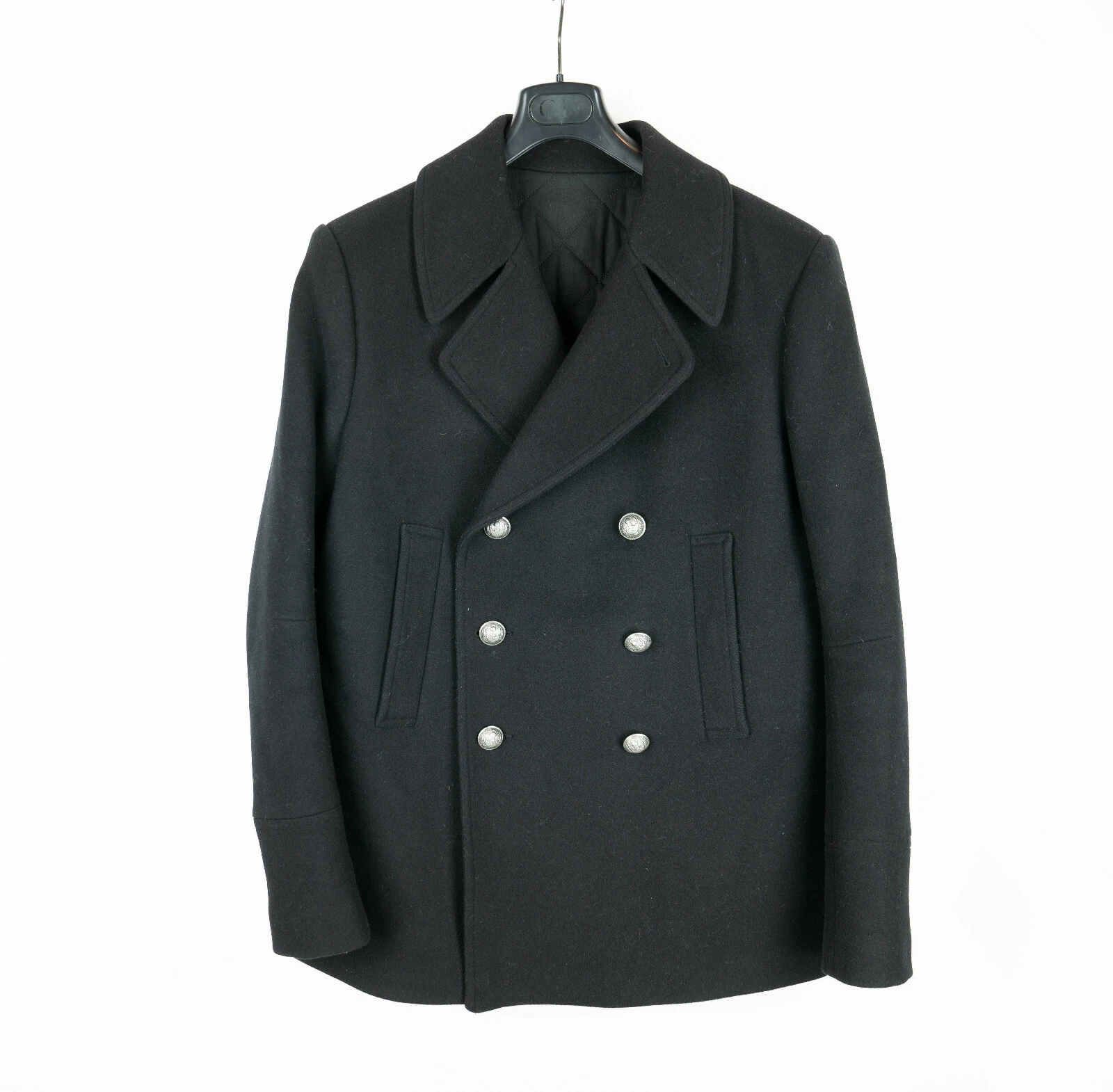 Balmain — BALMAIN Men's Black Peacoat Wool Duffle Coat Jacket 54 52 50 44 42 Black