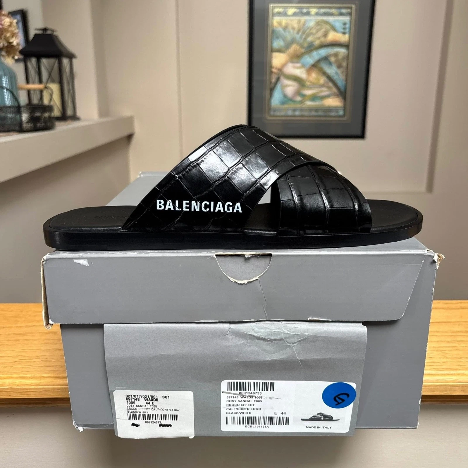 Balenciaga — Balenciaga Cosy Crocodile Effect Leather Sandals - 44EU - $750 - New - Authentic