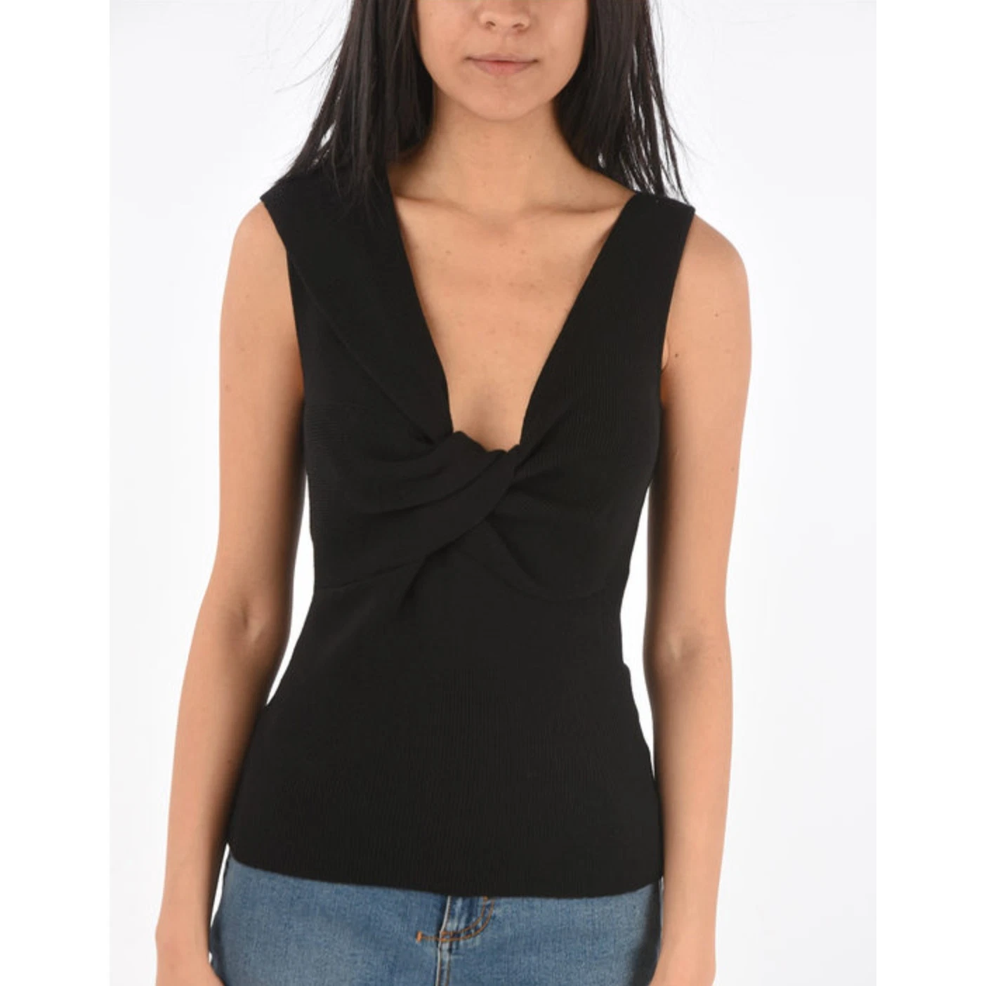 Alexander McQueen — NWT ALEXANDER MCQUEEN Sleeveless Wool Top with Front Knot Black Small