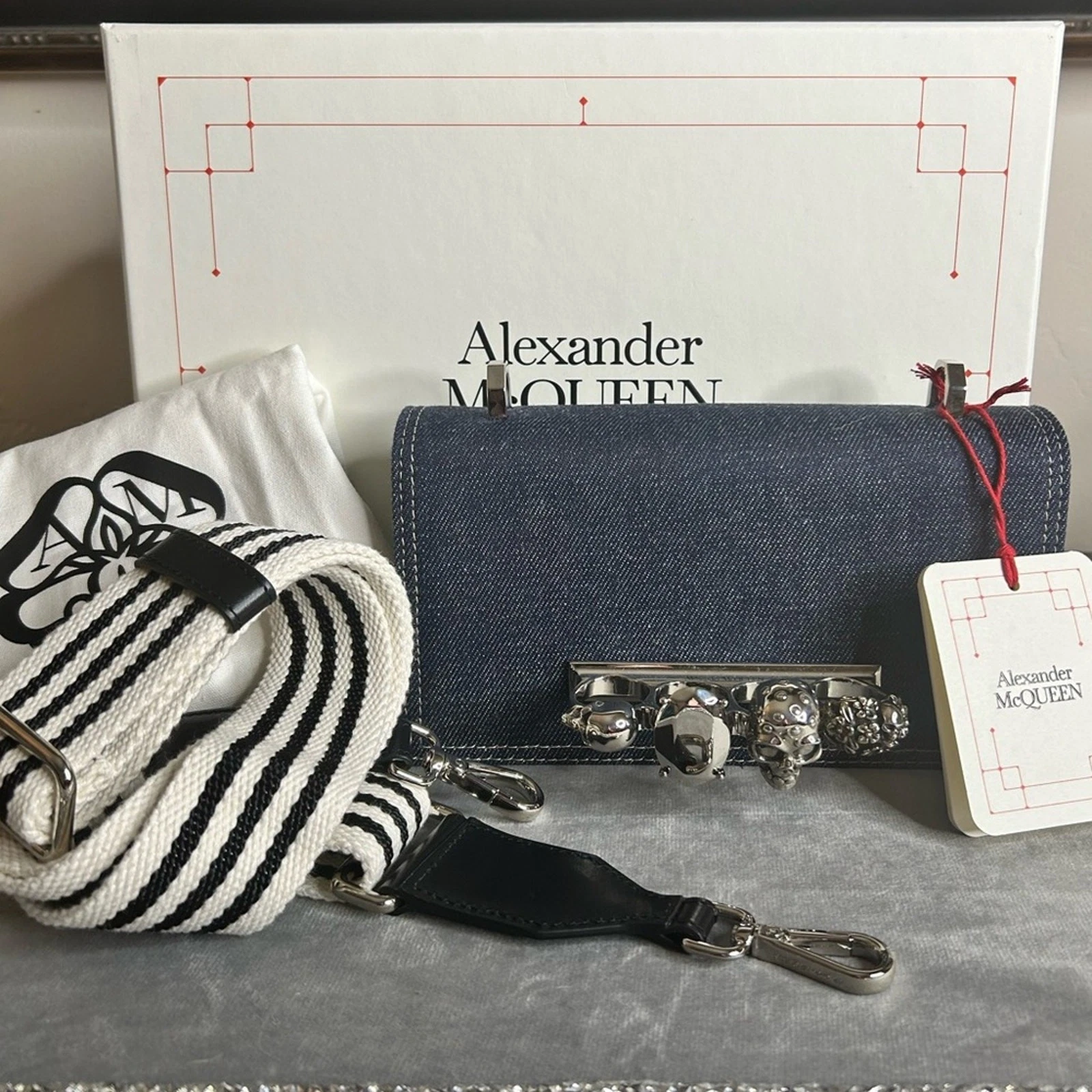 Alexander McQueen — NWT Alexander McQueen The Knuckle Satchel Crossbody Bag Denim/Black