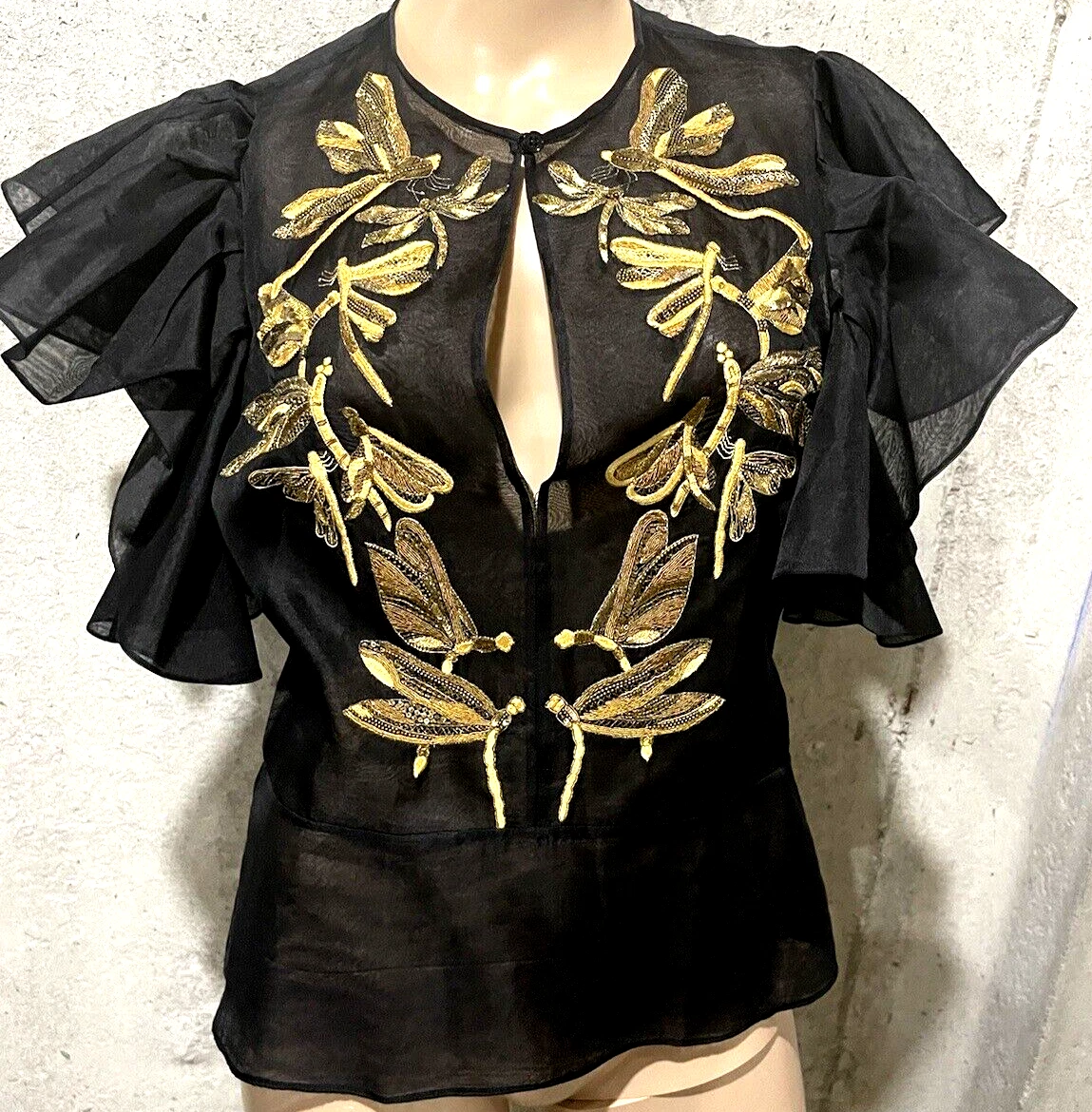 Alexander McQueen — Alexander McQueen Dragonfly Embroidered Vintage 2012 Dress Top US 4 6 / IT 42