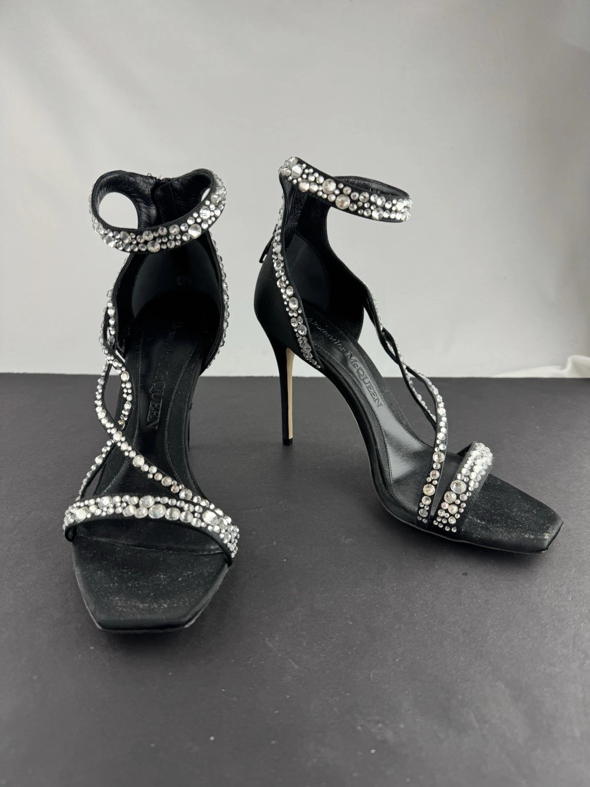 Alexander McQueen — Alexander McQueen Crystal Embellished Satin High-Heel Sandal Size IT 39.5 US 10