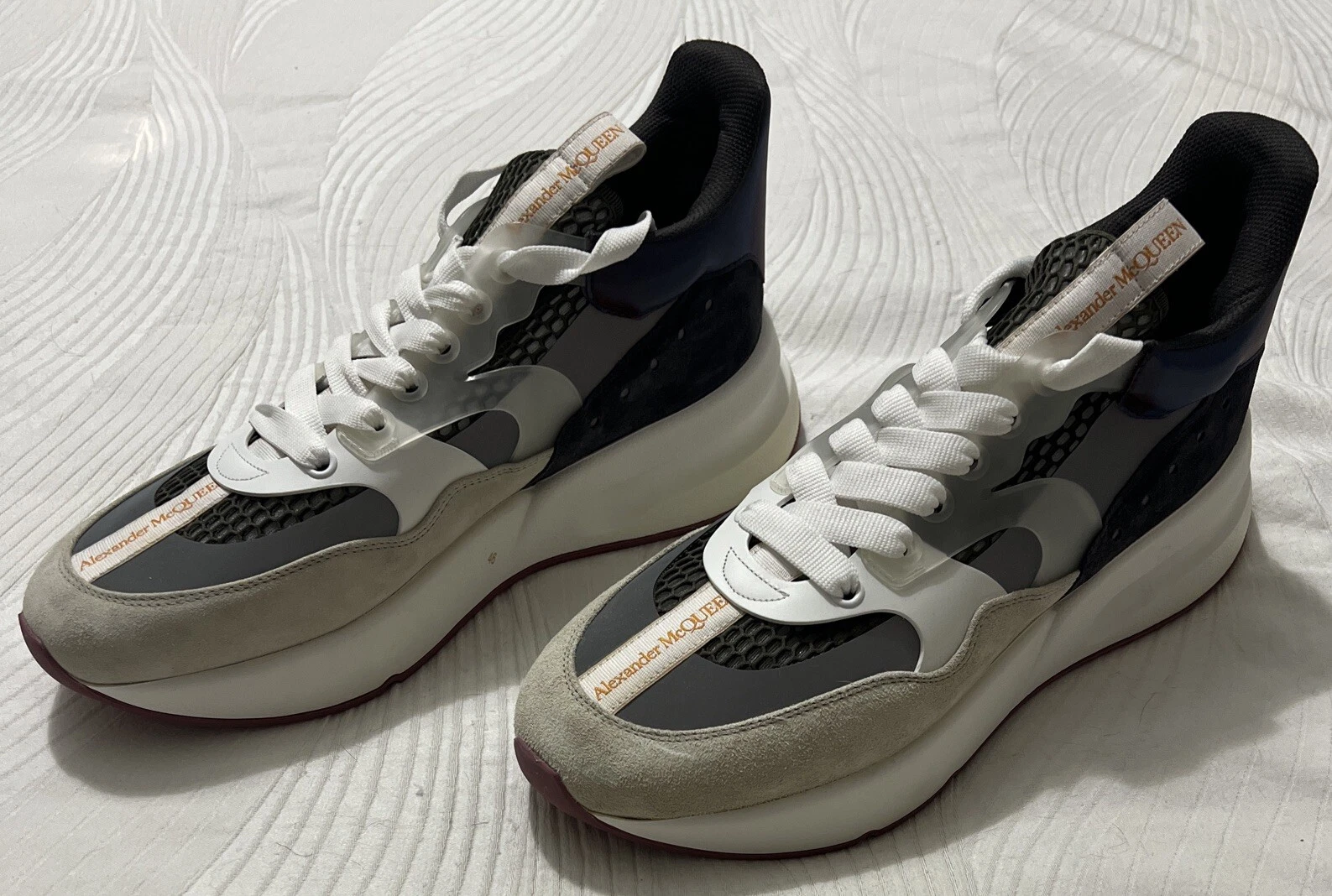 Alexander McQueen — Alexander McQueen Oversized Runner Sneakers Mens 46 13 NWOB White Gray Blue