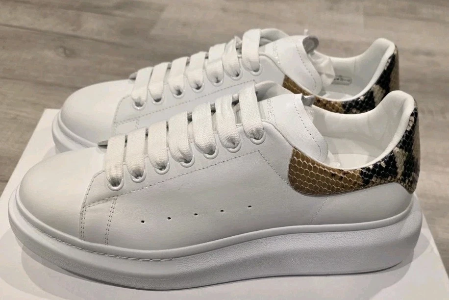 Alexander McQueen — Alexander McQueen Men's Oversized Larry White Snakeskin Sneakers, Size 11US...
